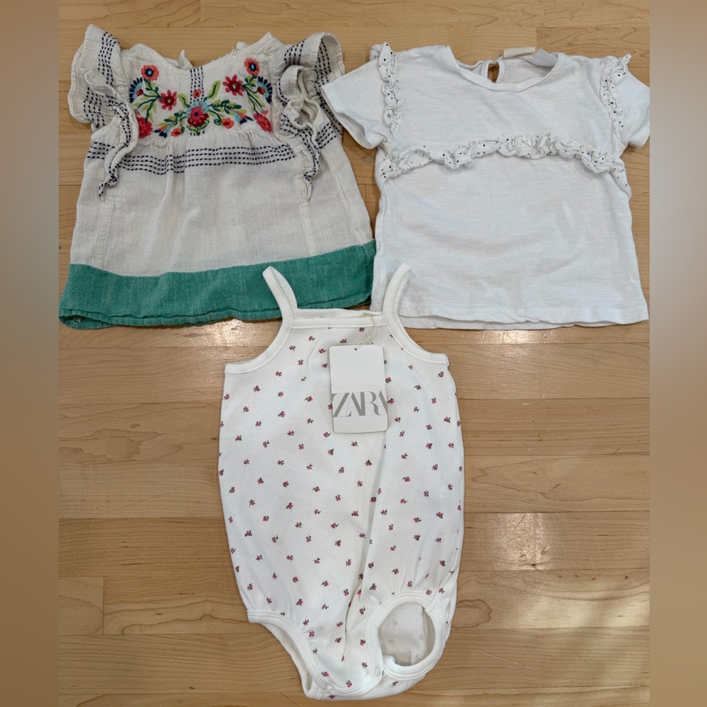 Zara Baby Set - White, Green, and Floral